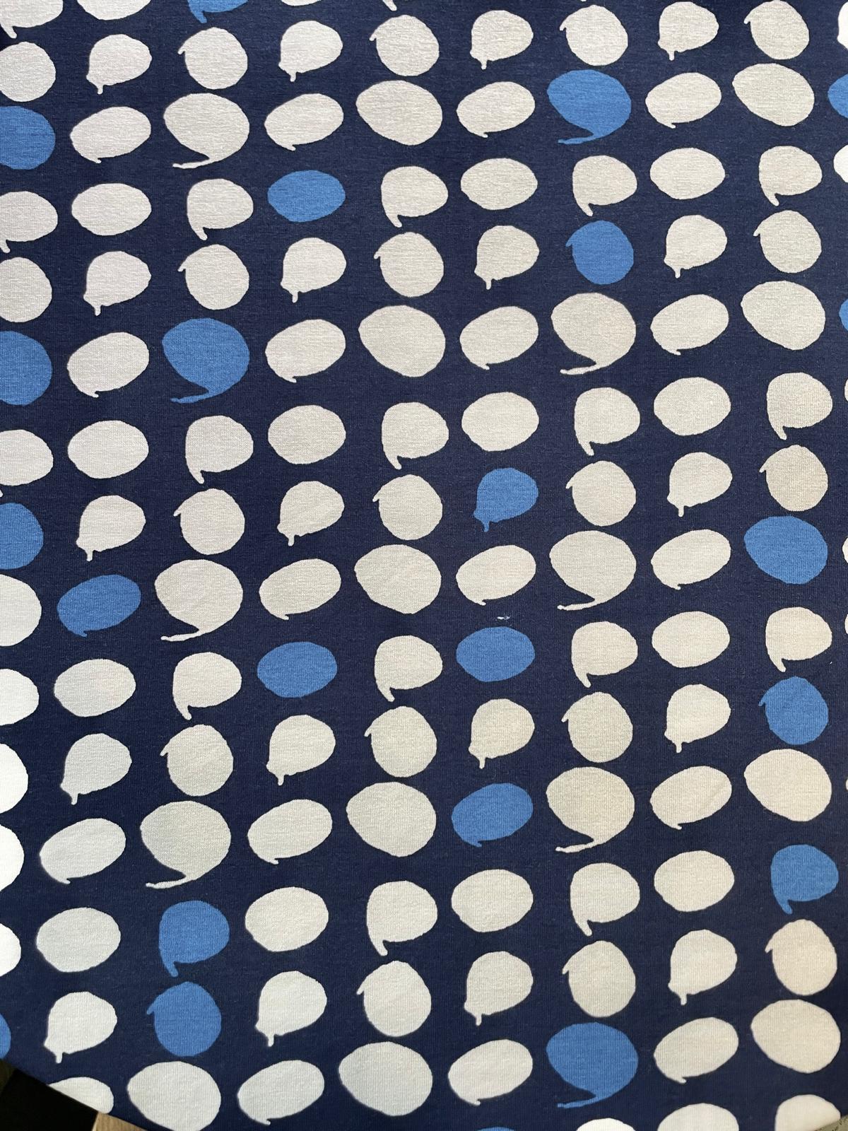 Viskose-Jersey dunkelblau mit weiss/türkis Punkten